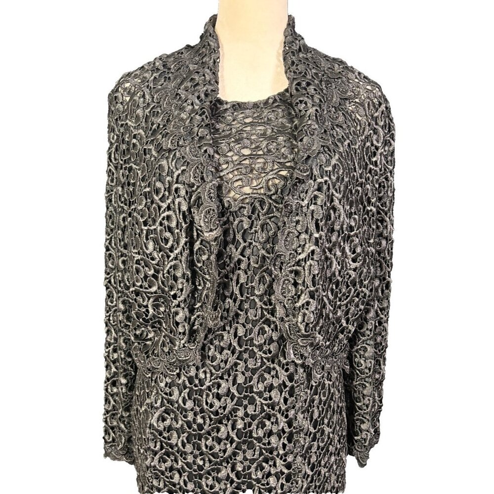 Vintage Sonya Ratay Saks Fifth Avenue Long Black Heavy Lace Dress Jacket
